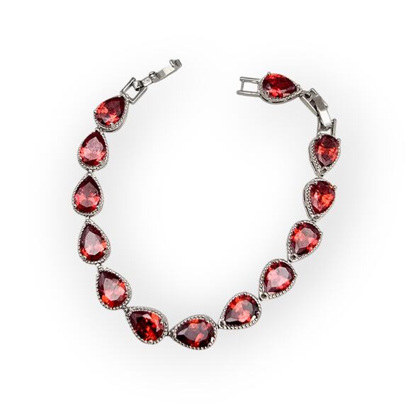 Fiery Orange Gemstone Bracelet Ankelet in Sterling Silver – 925 – Adjustable - Picture 5 of 11